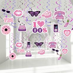thinkstar 53 Pcs Y2K Hanging Swirl 2000S Party Swirl Decorations I Love 00'S Hanging Spiral Pink Ceiling Hanging Swirls Y2K Spiral Fa…