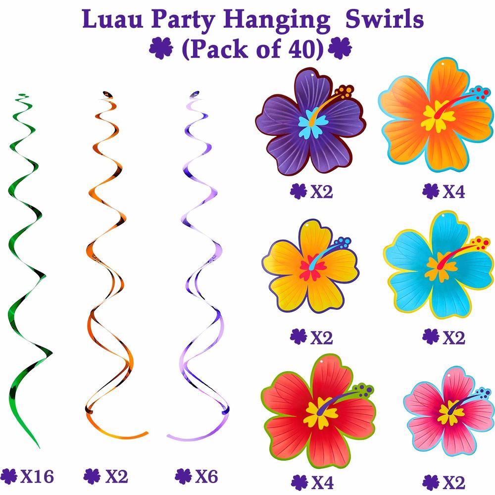 thinkstar 40 Pieces Hawaiian Tropical Luau Party Hanging Swirls Hanging Hibiscus Swirls Flower Foil Swirl Decorations Ceiling Decorat…