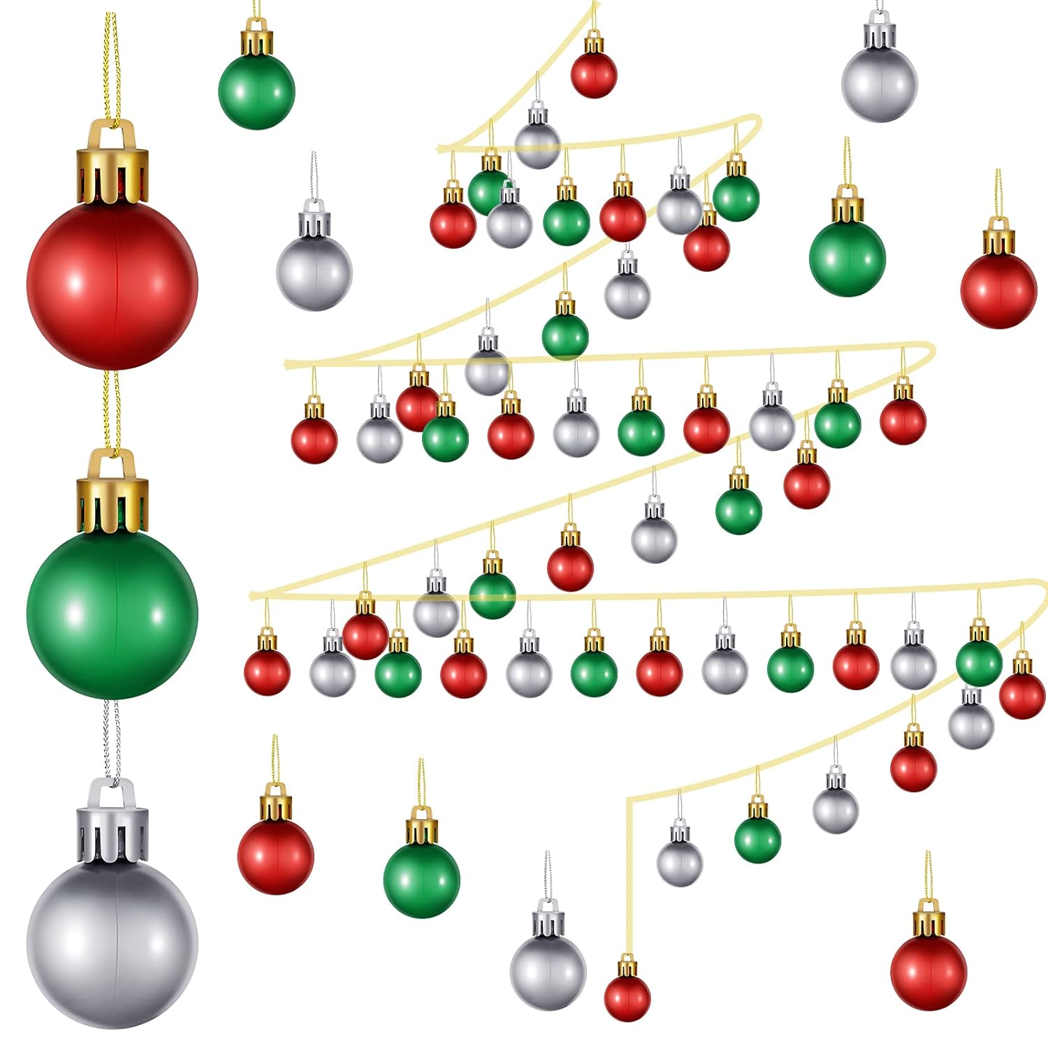 thinkstar Mini Christmas Tree Ball Christmas Balls Ornaments Xmas Plastic Hanging Baubles Decoration For Xmas Tree, Red, Sliver, Gree?