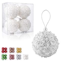 thinkstar 4.25" Christmas Ball Ornaments 4Pc Set White Shatterproof Christmas Decorations Tree Balls For Xmas Trees Wedding Party Hol…