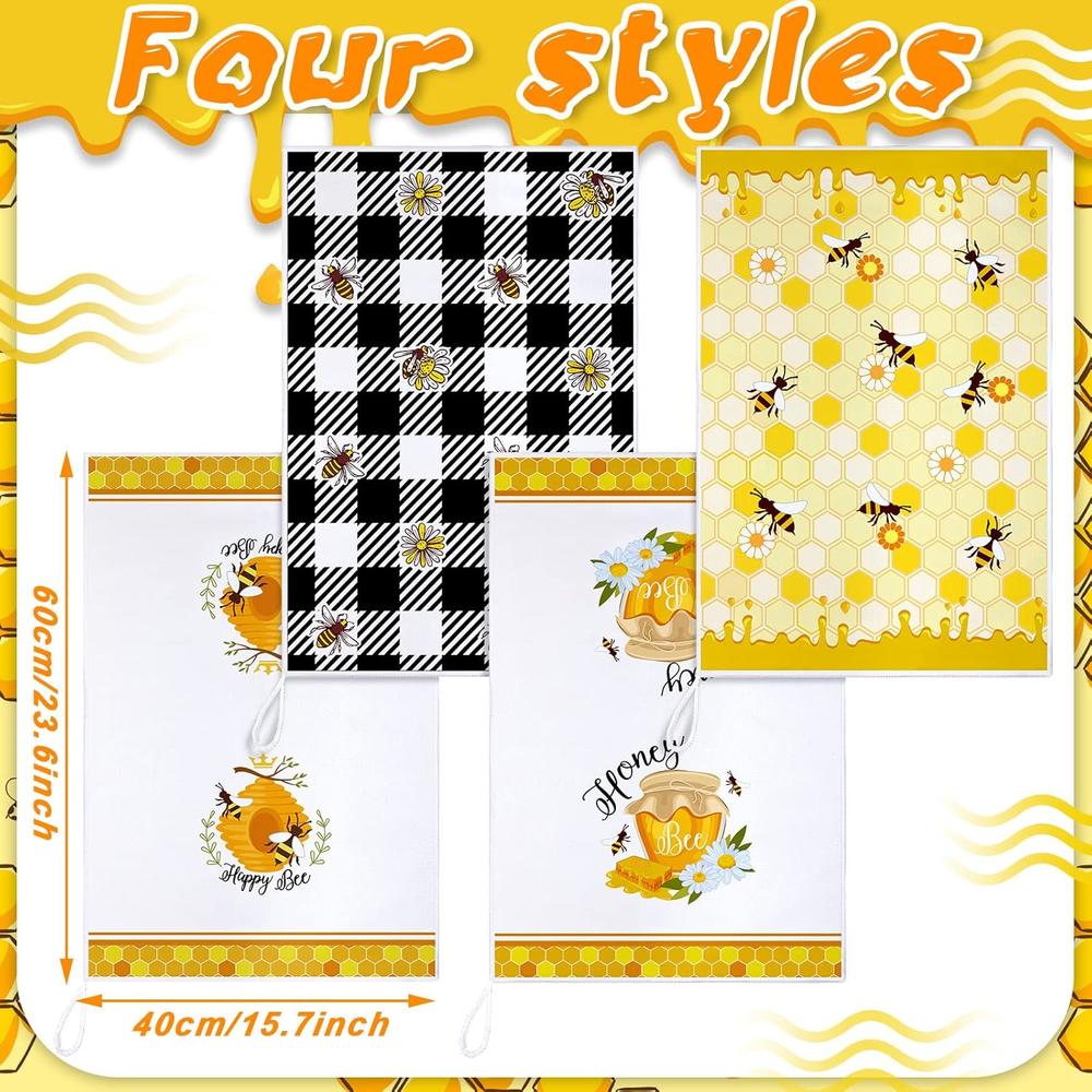 thinkstar 4 Pieces Bee Kitchen Towels Honey Bee Dish Towels Bumblebee ...