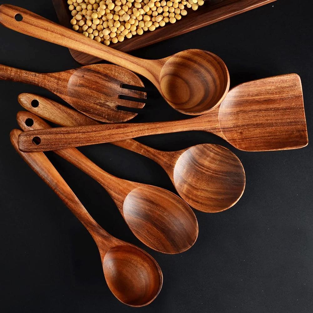 thinkstar Wooden Spoons For Cooking,12 Pack Wooden Utensils For Cooking Wooden Kitchen Utensils Set Wooden Cooking Utensils Natural T…