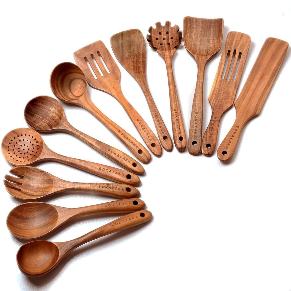 thinkstar Wooden Spoons For Cooking,12 Pack Wooden Utensils For Cooking Wooden Kitchen Utensils Set Wooden Cooking Utensils Natural T…