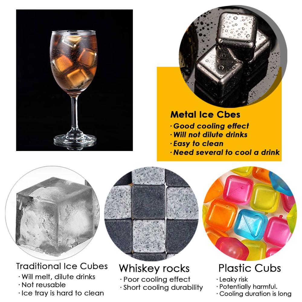 thinkstar Whiskey Stones 6 Pack, Metal Reusable Ice Cubes, High Cooling Technology, Stainless Steel Ice Cubes, Refreezable Chilling S…