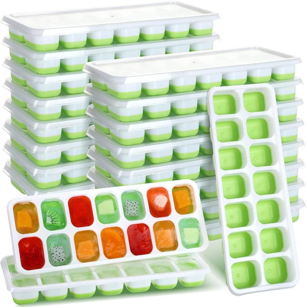 thinkstar 24 Pack Ice Cube Tray, Easy Release And Flexible Silicone Ice Cube Molds With Spill Resistant Removable Lid, Reusable Stack…