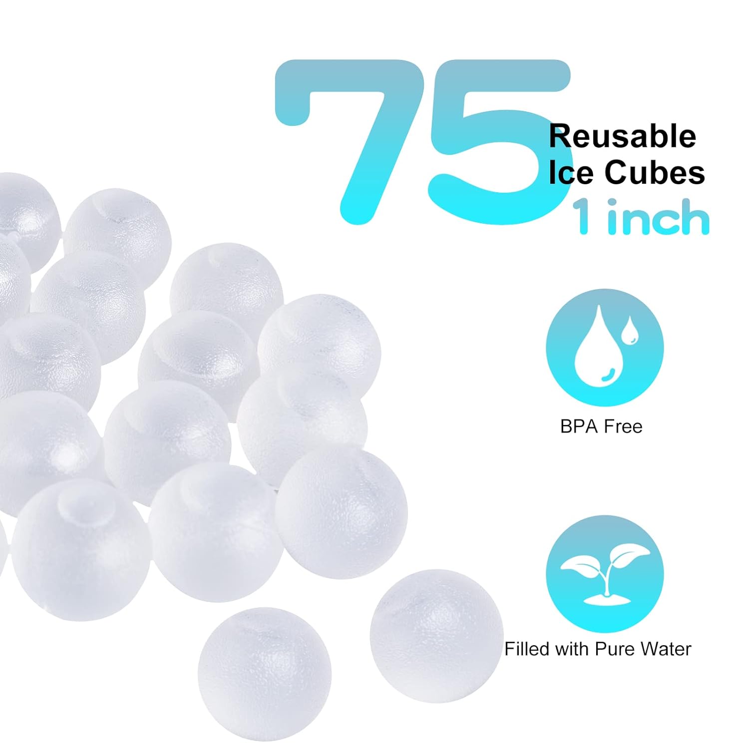 thinkstar Reusable Ice Cube, 75 Pack Plastic Round Ice Cube For Drinks Refreezable Bpa Free, Washable Permanent Ice Ball For Cocktail…
