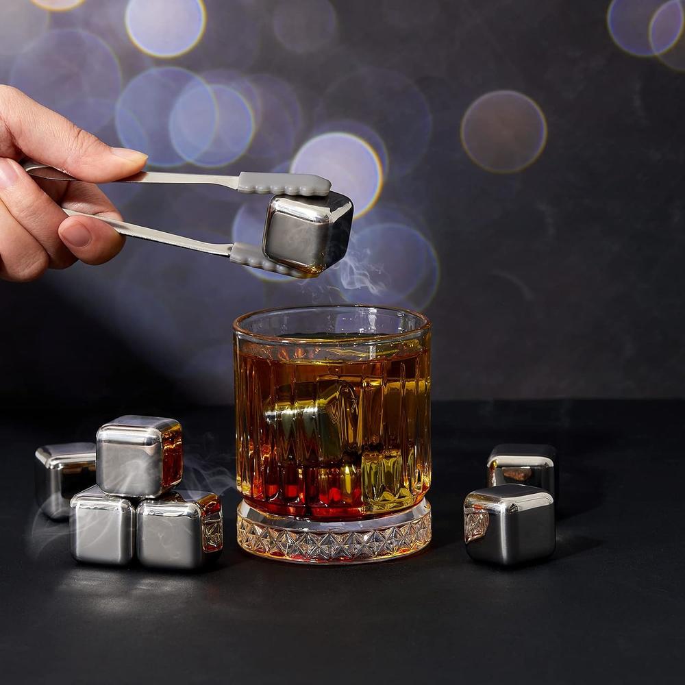 thinkstar Reusable Ice Cubes Metal Ice Cube Stainless Steel Whiskey Ice Cube With Ice Tongs Metal Chilling Rocks For Drinks Whiskey V…