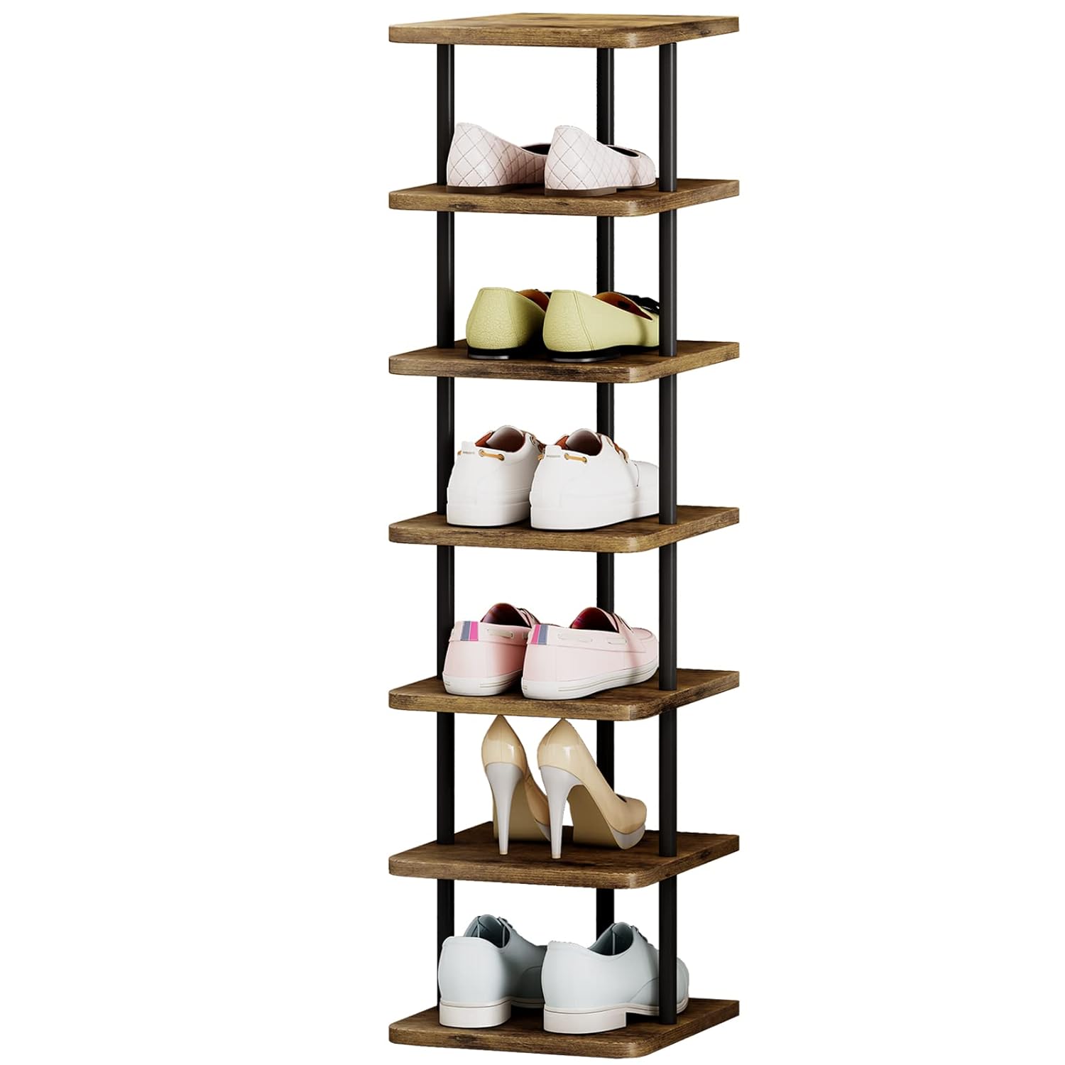 thinkstar Shoe Rack 7 Tier Vertical Storage Organizer Narrow Metal Slim Shelf Modern Free Standing Shoe Tower Saving Space For Closet…