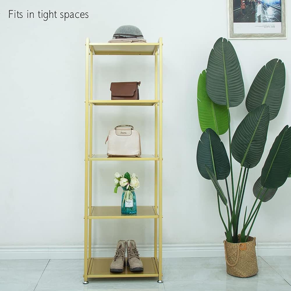 thinkstar Gold Shelf, Gold Bookcase, 5-Tier Bookshelf Shoe Purse ...