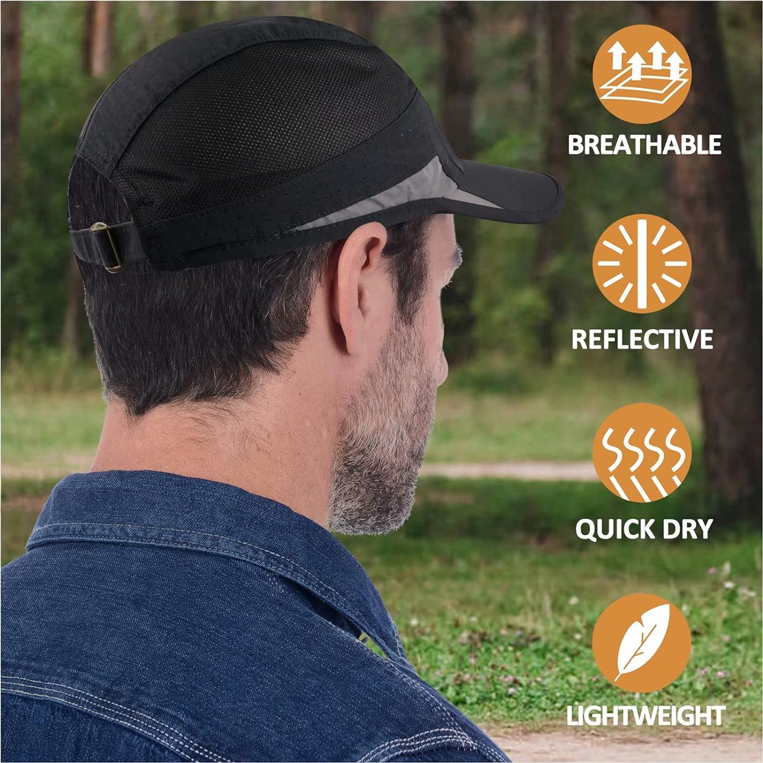 thinkstar Running Hat, Mens Outdoor Hat Unstructured Baseball Cap Upf 50 Uv Spf Exercise Run Caps Reflective Breathable Light Sun Hat…