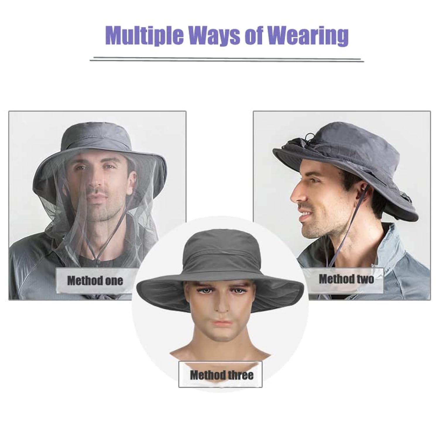 thinkstar Sun Hat With Mosquito Head Net For Women Men Fishing Hat Boonie Safari Hat Sun Protection Cap Hat For Hiking Jungle Gardeni…