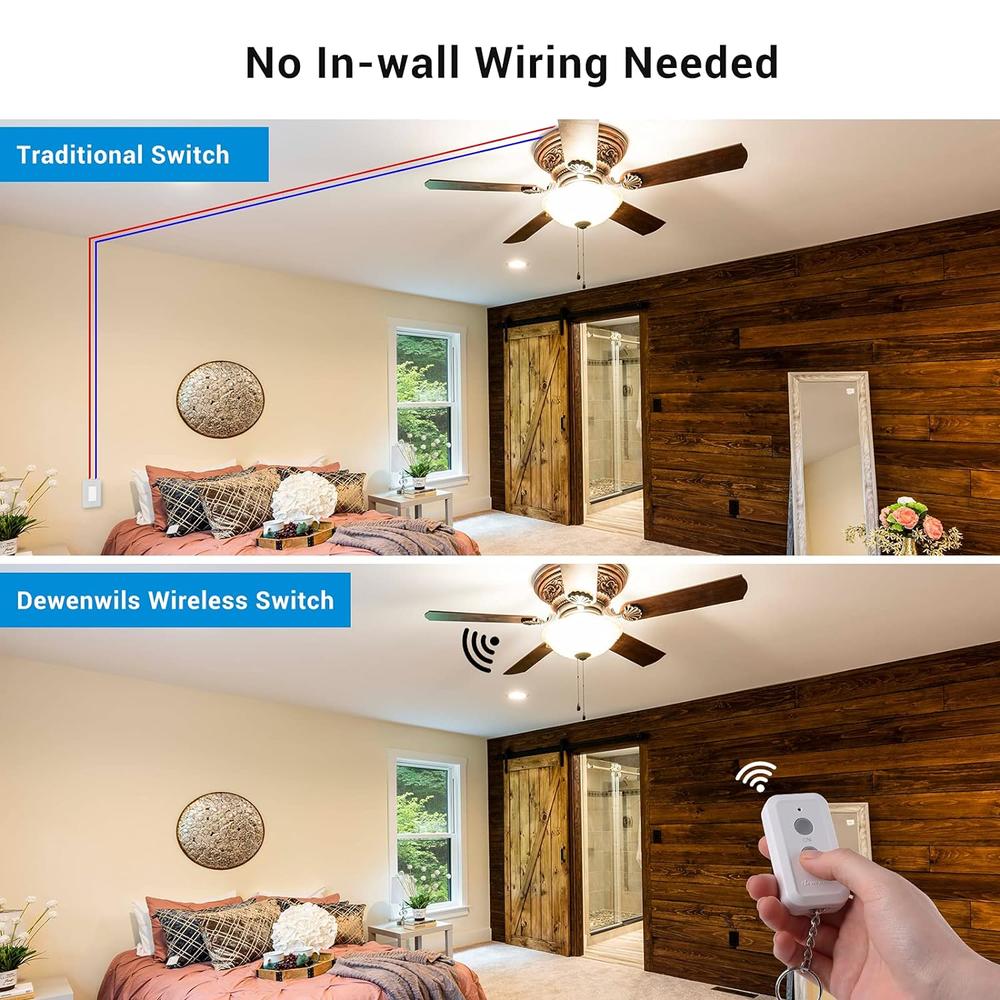 thinkstar Wireless Light Switch And Receiver Kit, No In-Wall Wiring Required, Remote Control Switch Lighting Fixture For Ceiling Ligh…