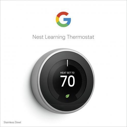 Google Nest Learning Thermostat 3rd Gen Stainless Steel - Wireless - Auto-Schedu