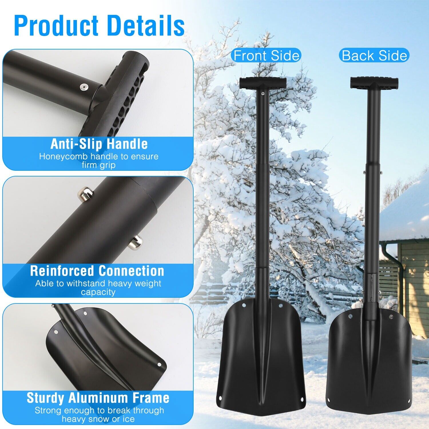imountek Adjustable Snow Shovel Light Weight Aluminum & Anti-Skid Handle Snow Shovel