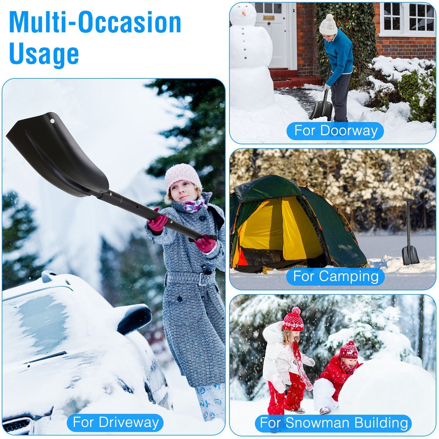 imountek Adjustable Snow Shovel Light Weight Aluminum & Anti-Skid Handle Snow Shovel