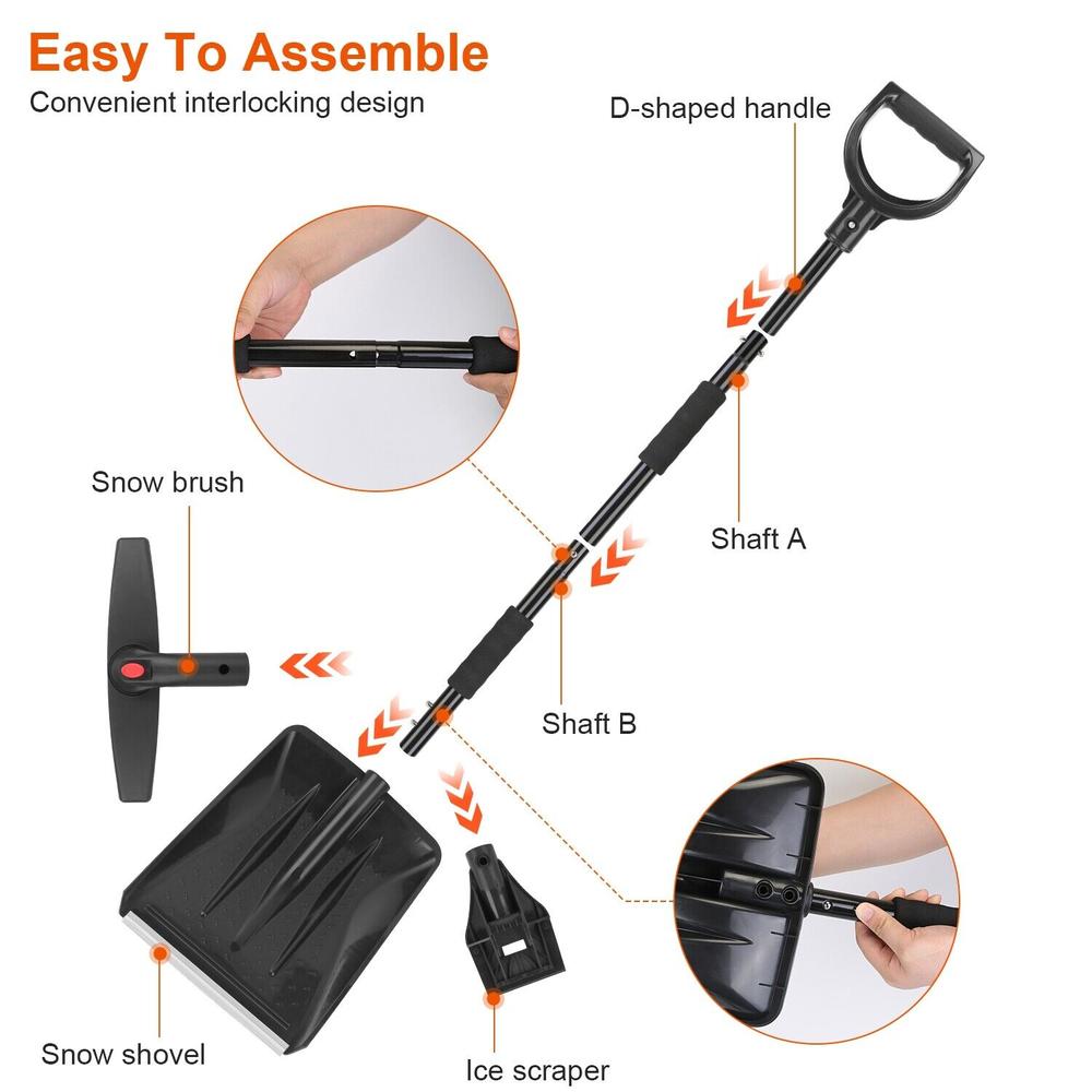 imountek 3 in1 Snow Shovel Kit Brush Ice Scraper Collapsible & Removable Design Muti Use