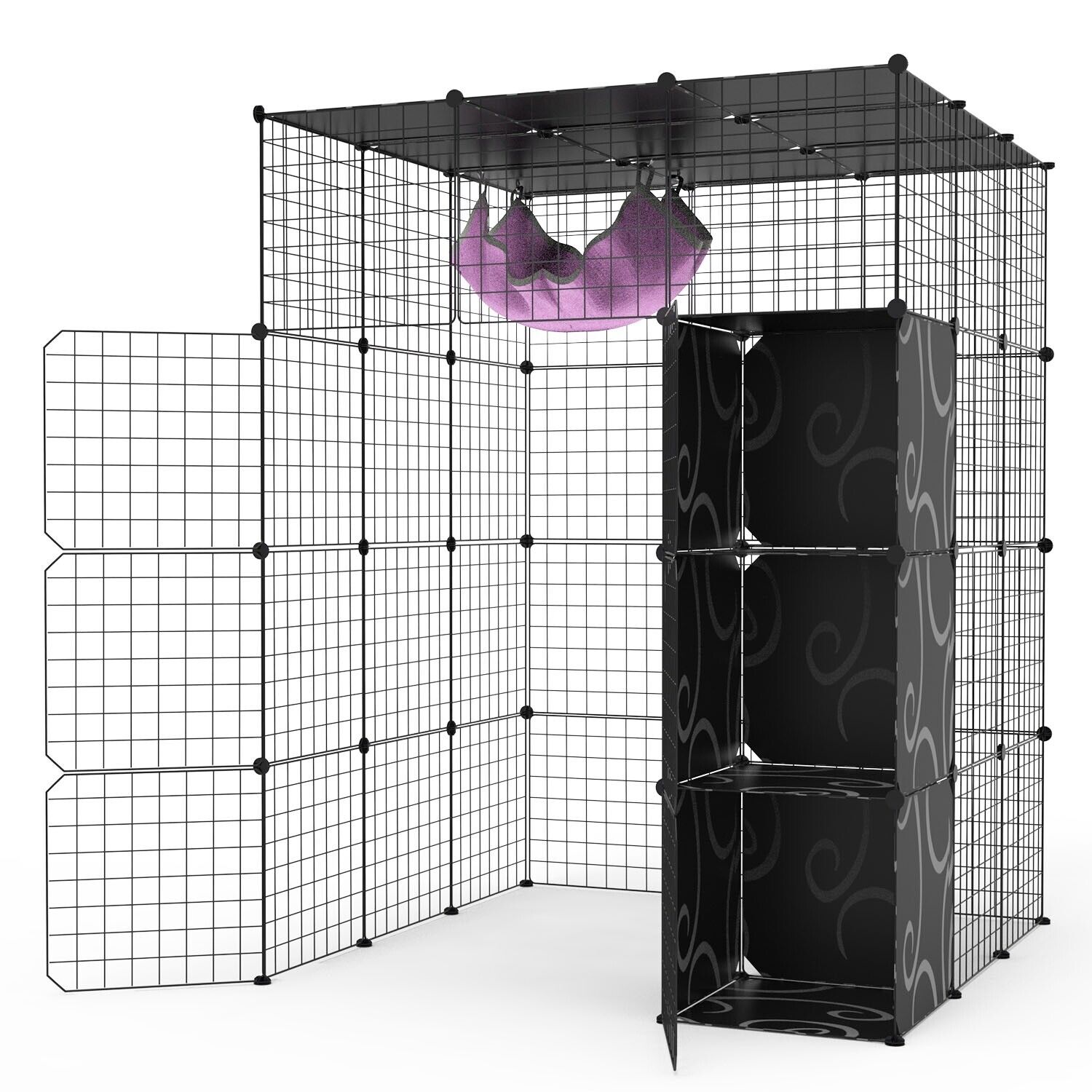 imountek Iron Cat Playpen Cage Cat Hammock House Pet Sleep Play Cage w/ Storage Shelves
