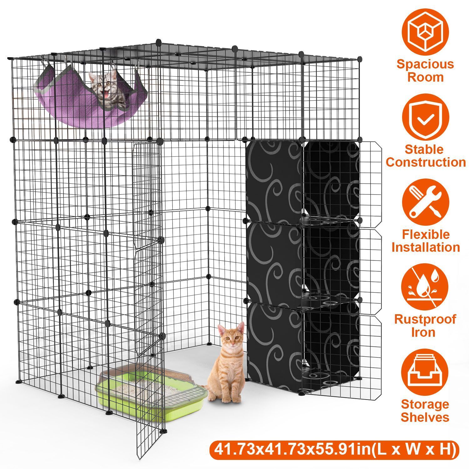 imountek Pet Cat Cage Enclosure Indoor Playpen Detachable Wire Kennel Crate with Hammock