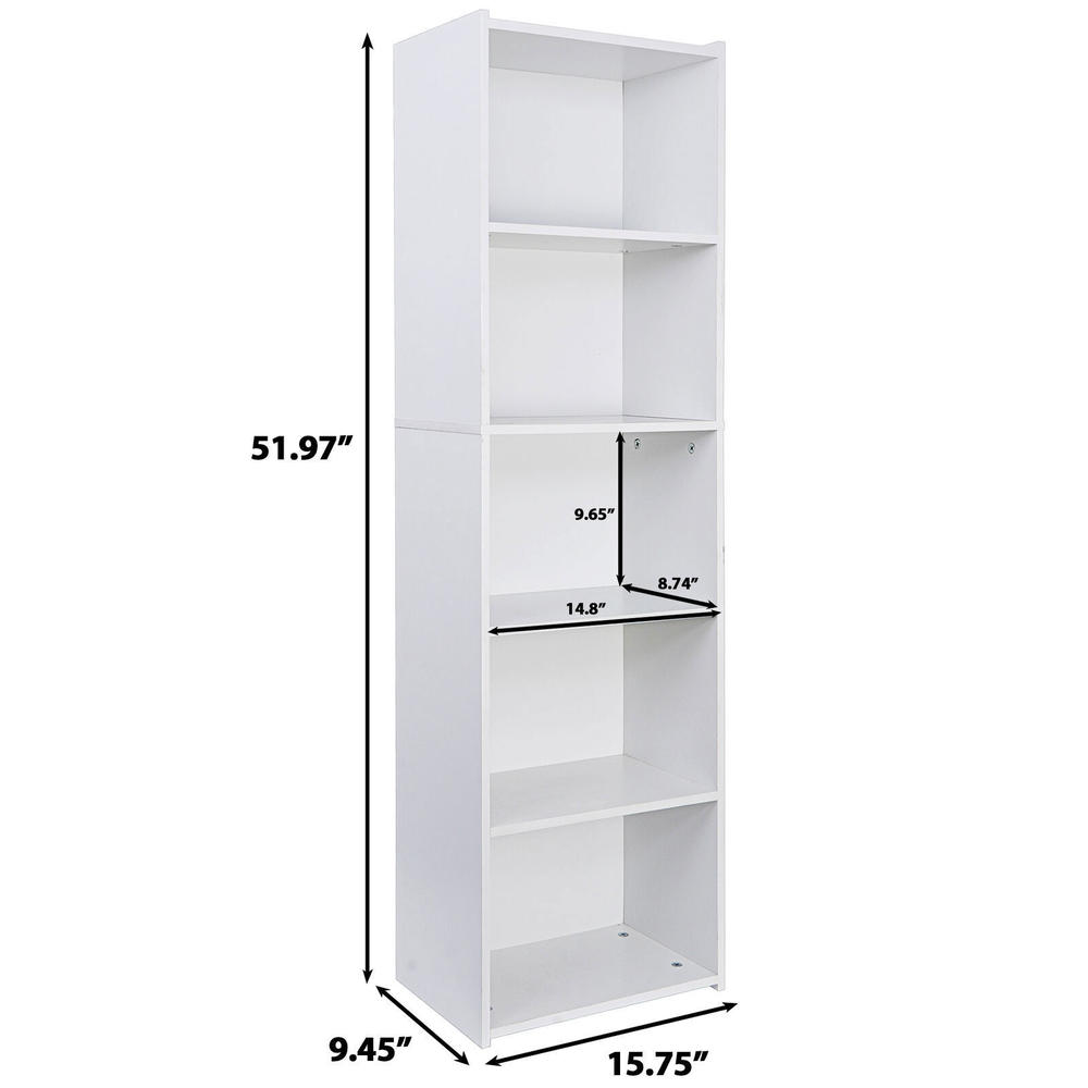 thinkstar 2Pcs 5-Tier Bookshelf Storage Wall Shelf Organizer White Bookcase Shelving Unit