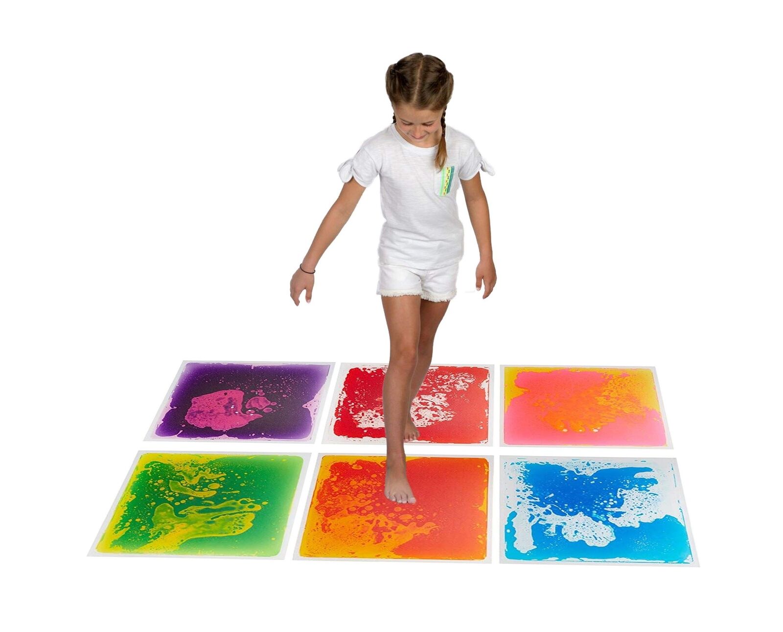 thinkstar Playlearn 20" Liquid Floor Tiles 6Pc - 6 Colors, No Set-Up, Non-Slip, Pressur...