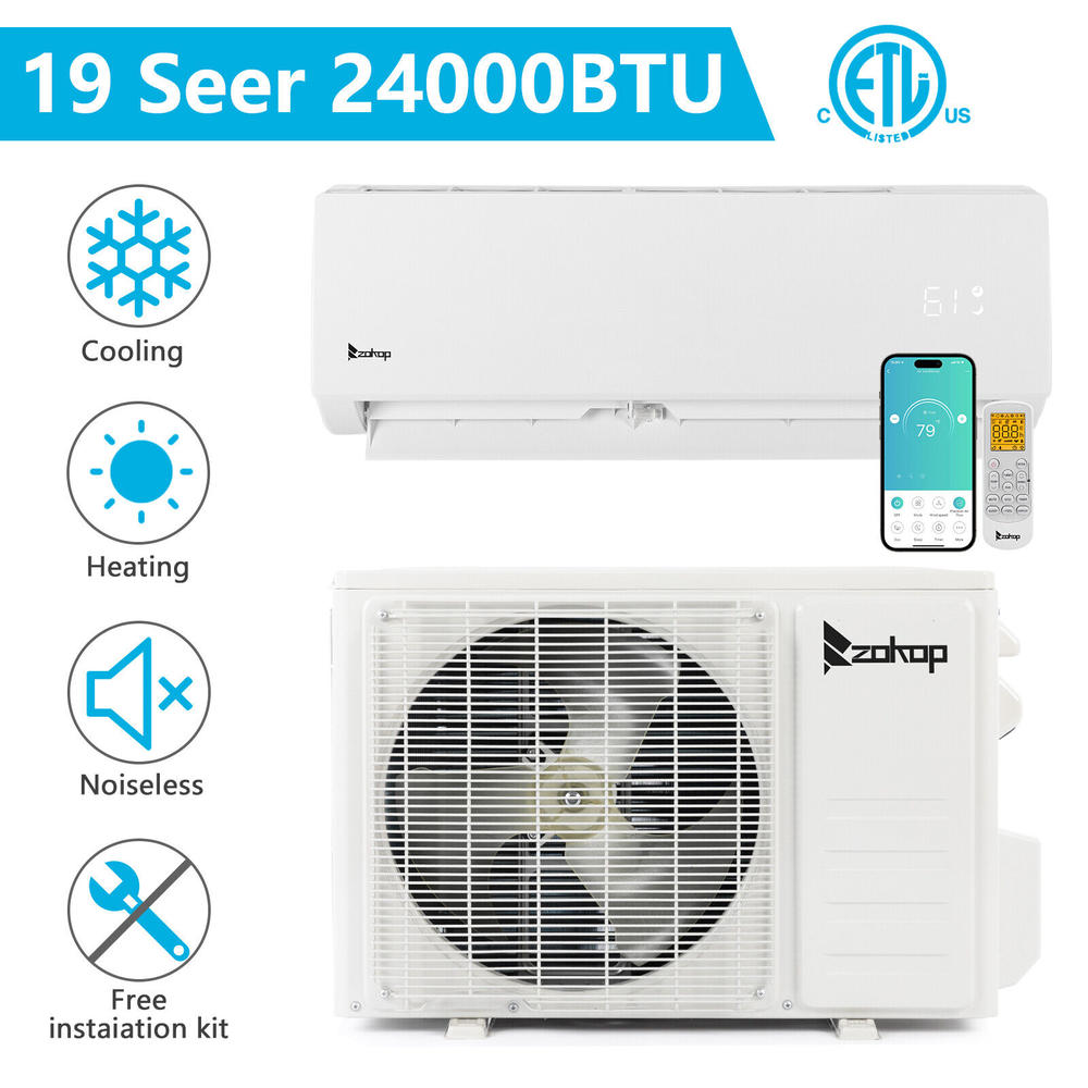 thinkstar 24000 Btu Mini Split Air Conditioner Heat Ductless 19 Seer 4-In-1 Wifi New