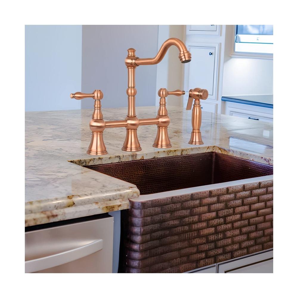 thinkstar Two-Handles Copper Bridge Kitchen Faucet With Side Spray - 5 Years &#82