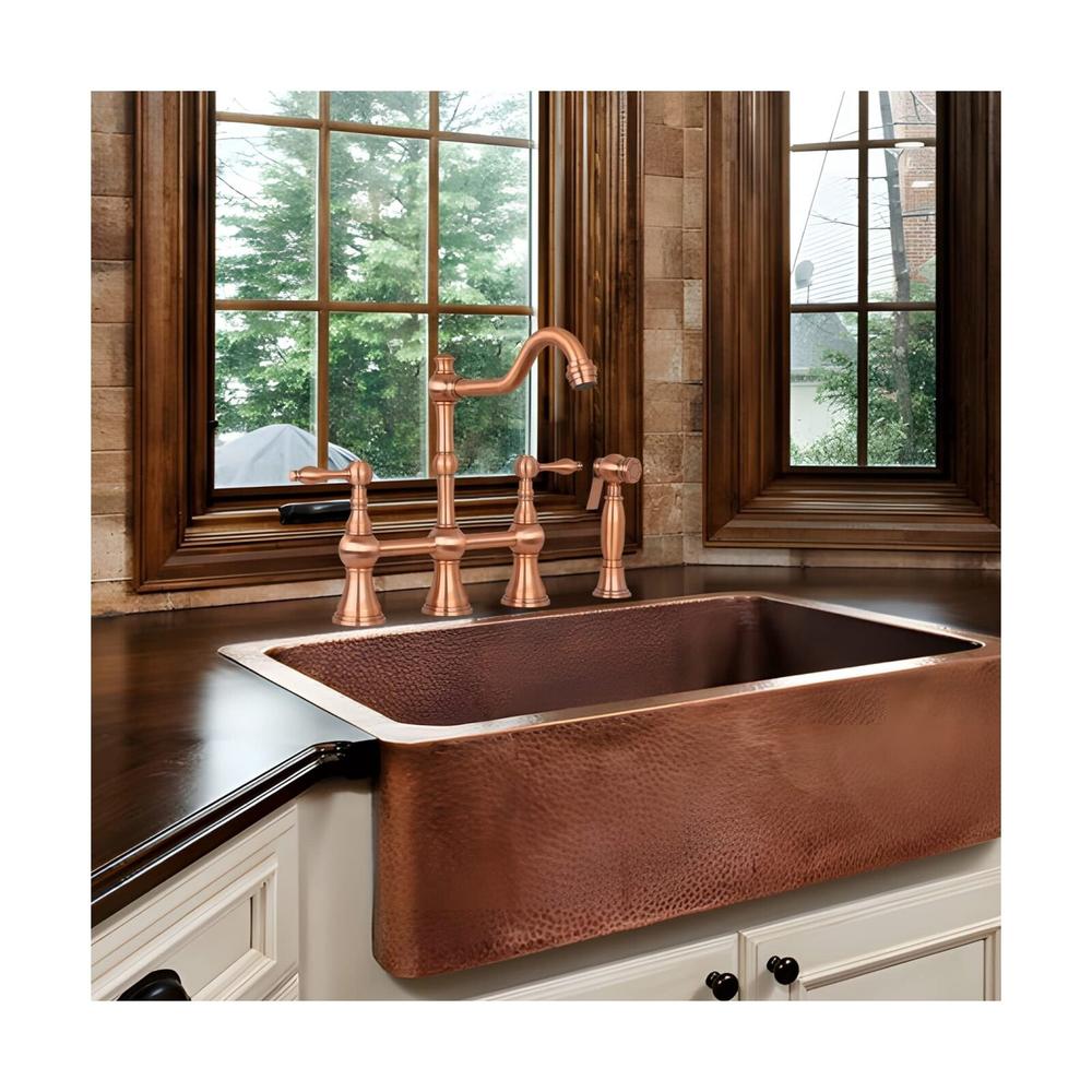 thinkstar Two-Handles Copper Bridge Kitchen Faucet With Side Spray - 5 Years &#82