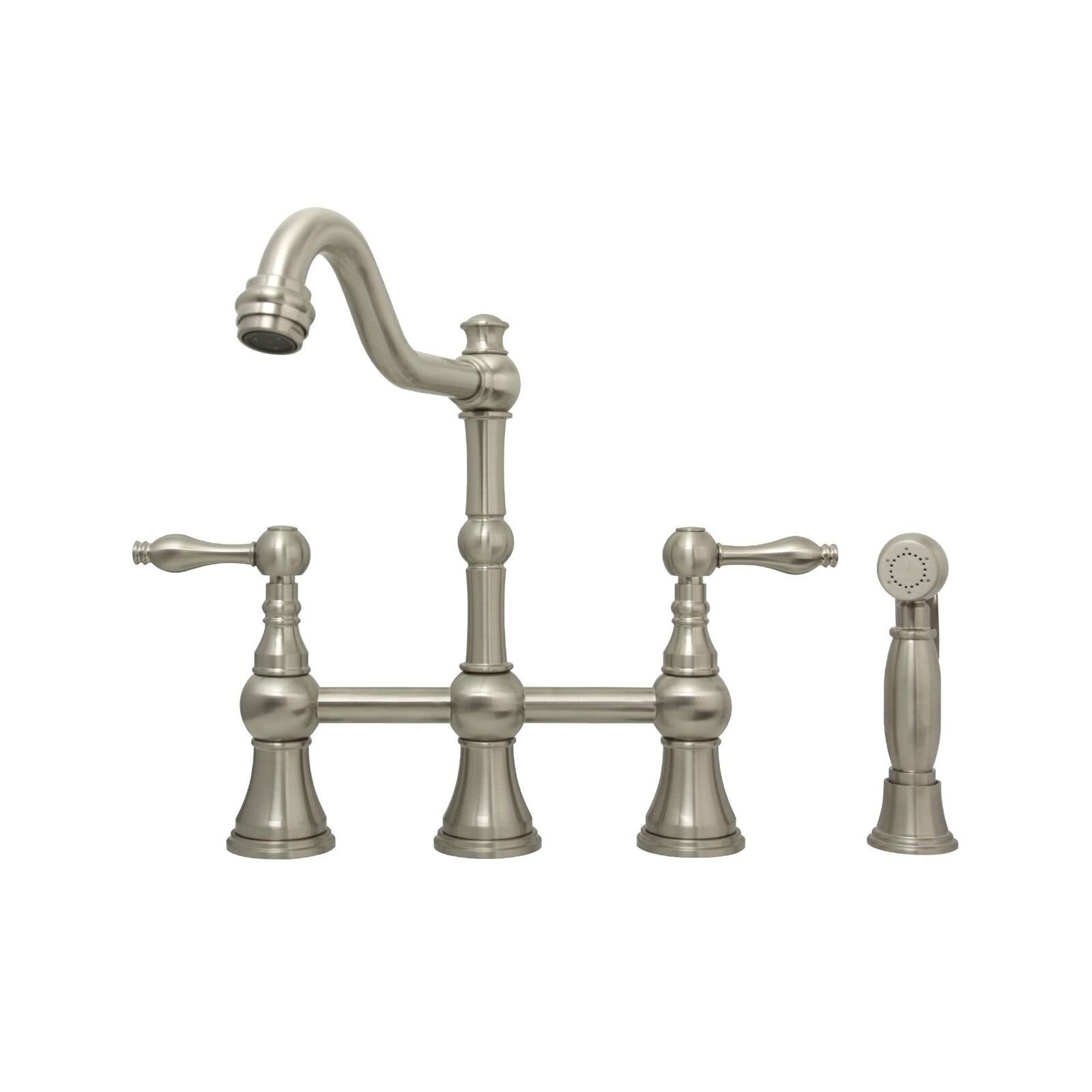 thinkstar Two-Handles Bridge Kitchen Faucet With Side Sprayer (Brushed Nickel)