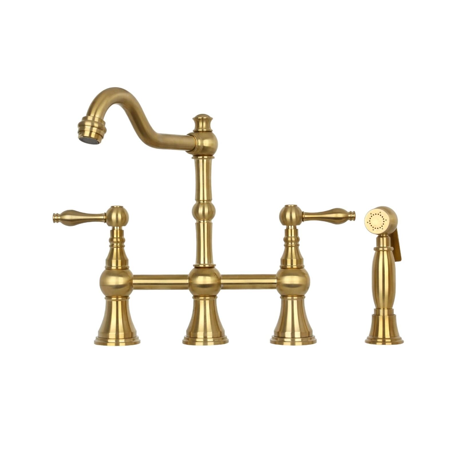 thinkstar Two-Handles Bridge Kitchen Faucet With Side Sprayer (Brushed Gold) Brushed Gold