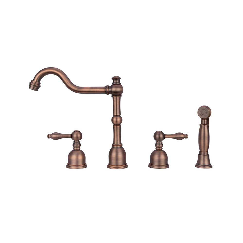 thinkstar Two-Handles Widespread Kitchen Faucet With Side Sprayer (Antique Bronze)