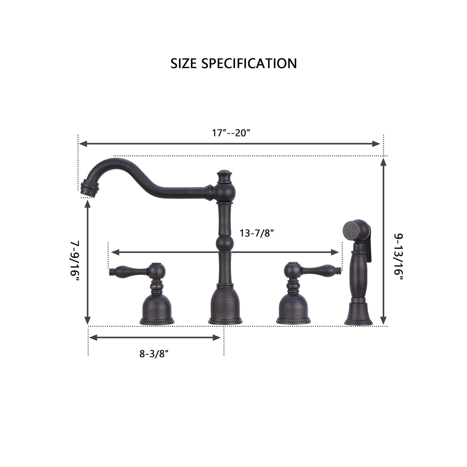 thinkstar Two-Handles Widespread Kitchen Faucet With Side Sprayer (Oil Rubbed Br...