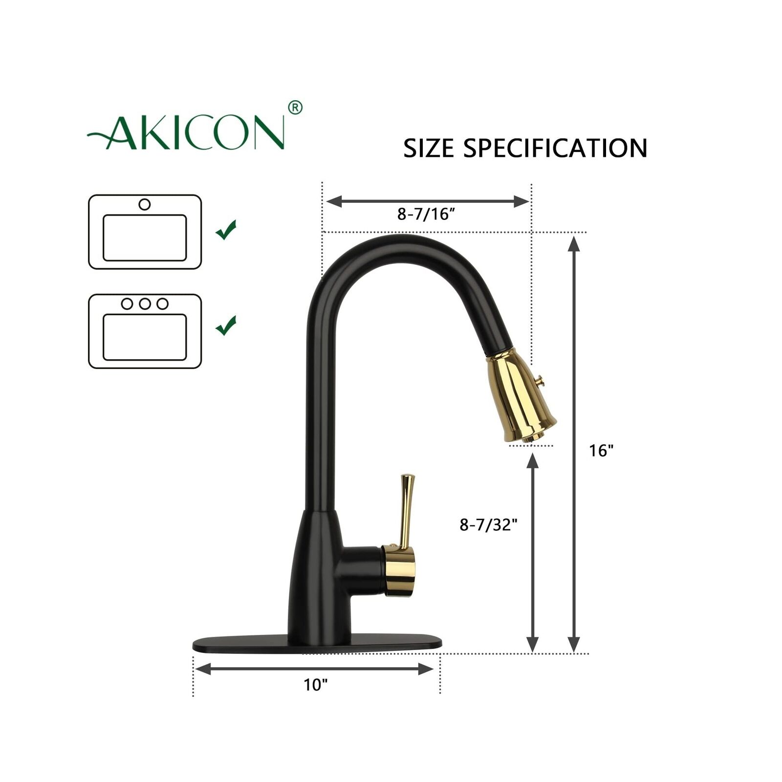 thinkstar One-Handle Two-Tone Matte Black And Gold Pull Down Kitchen Faucet With...