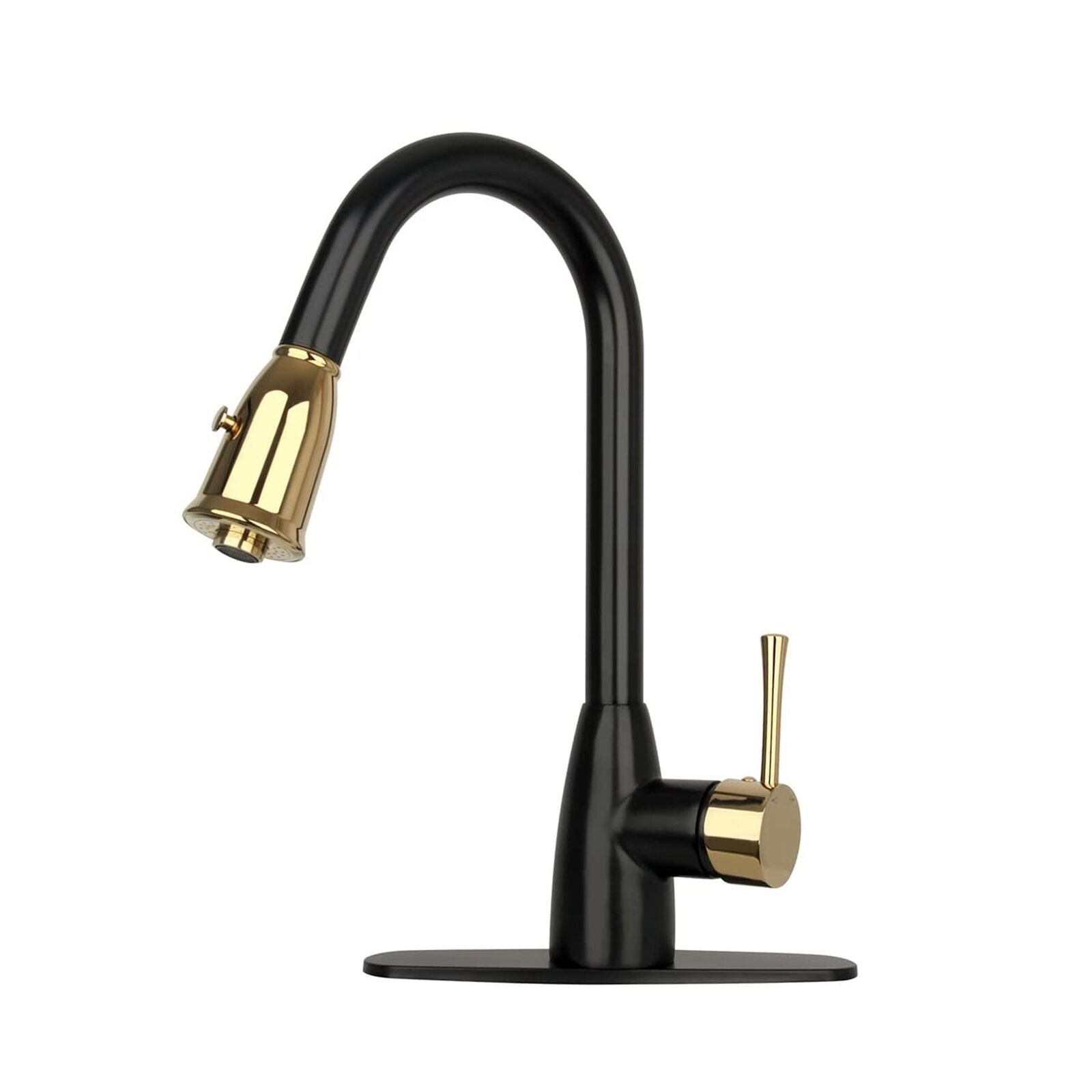 thinkstar One-Handle Two-Tone Matte Black And Gold Pull Down Kitchen Faucet With...