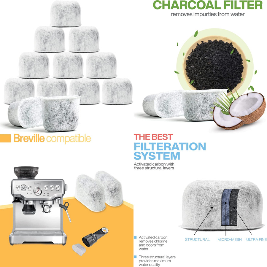 thinkstar 12-Pack Charcoal Water Filters For Breville Bwf100 For Coffee & Espresso Makers