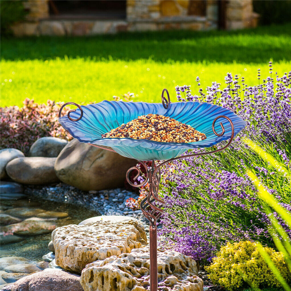 thinkstar Outdoor Sturdy Deep 4-Prong Birdbath Feeder With Stake Bird Bath For Yard Garden