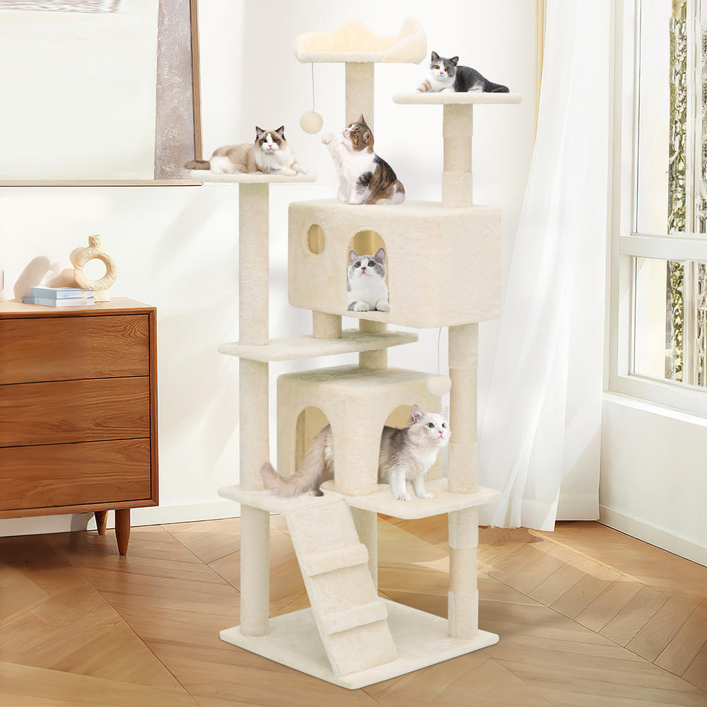 thinkstar 60'' Cat Tree Play House Kitten Playing Condo House Sturdy Tipping Rope For Rest