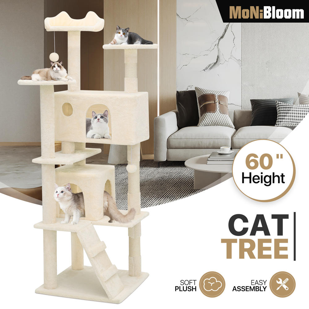 thinkstar 60'' Cat Tree Play House Kitten Playing Condo House Sturdy Tipping Rope For Rest
