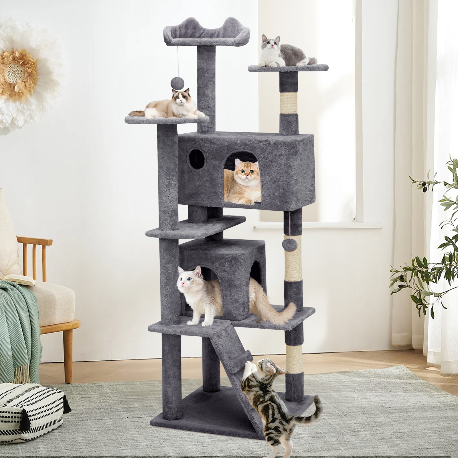 thinkstar Cat Tree Cat Tower Kitten Playing Condo House Multi-Level Playing House For Rest