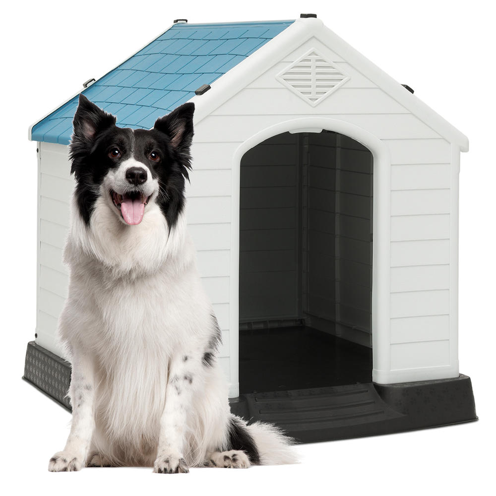 thinkstar 39"Plastic Dog House Puppy Shelter Weatherproof Durable Pet Kennel Elevated Base