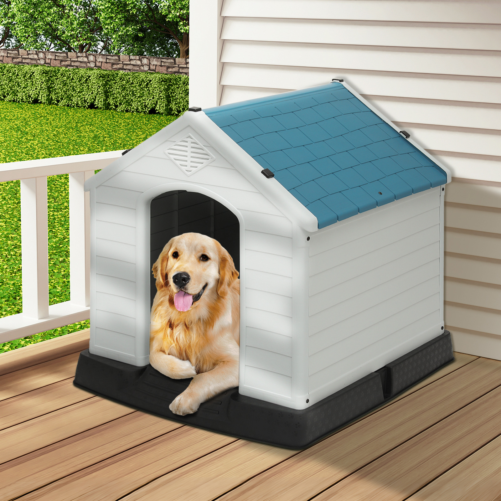 thinkstar 39"Plastic Dog House Puppy Shelter Weatherproof Durable Pet Kennel Elevated Base