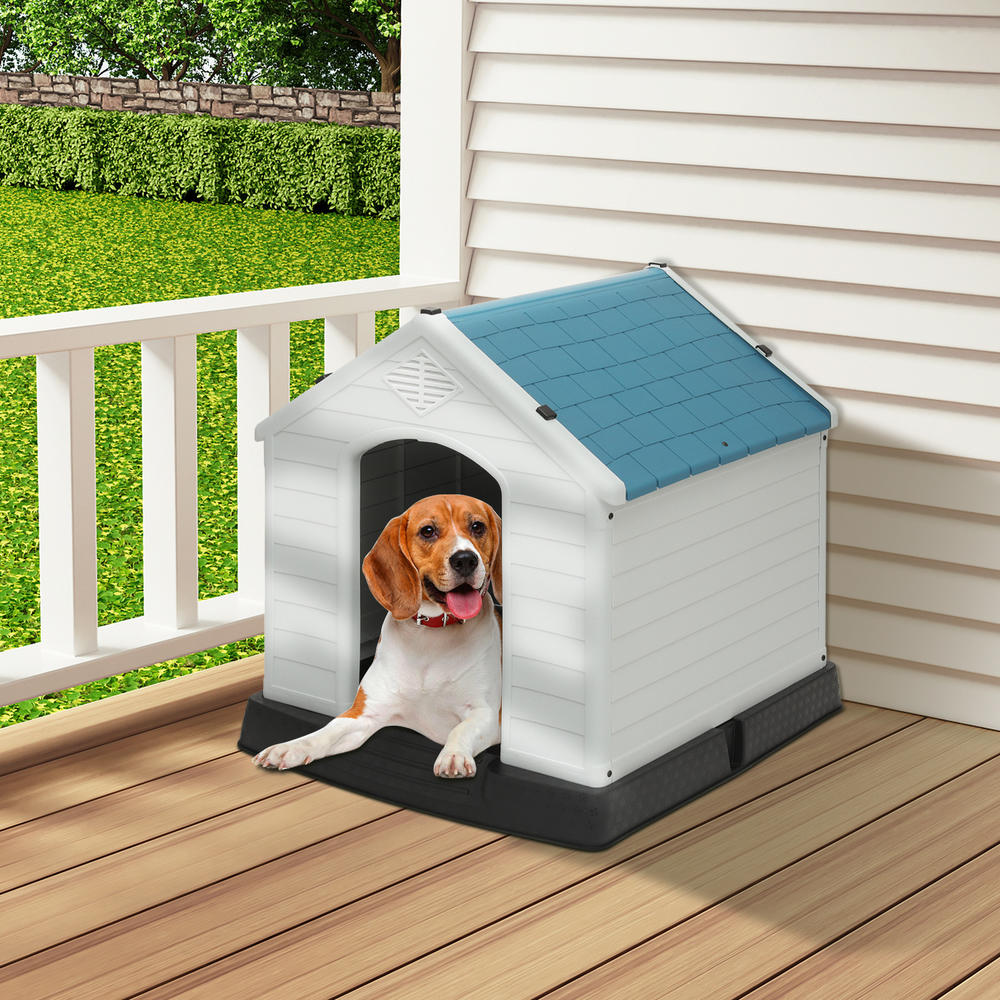 thinkstar 33" Plastic Dog House Indoor Puppy Shelter Weatherproof Pet Kennel Elevated Base