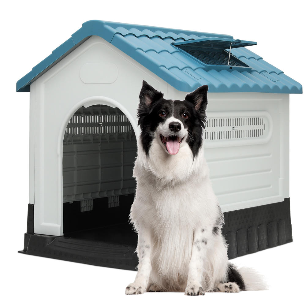 thinkstar 38" Plastic Dog House Puppy Pet Kennel Shelter W/Roof Skylight+Adjustable Vents