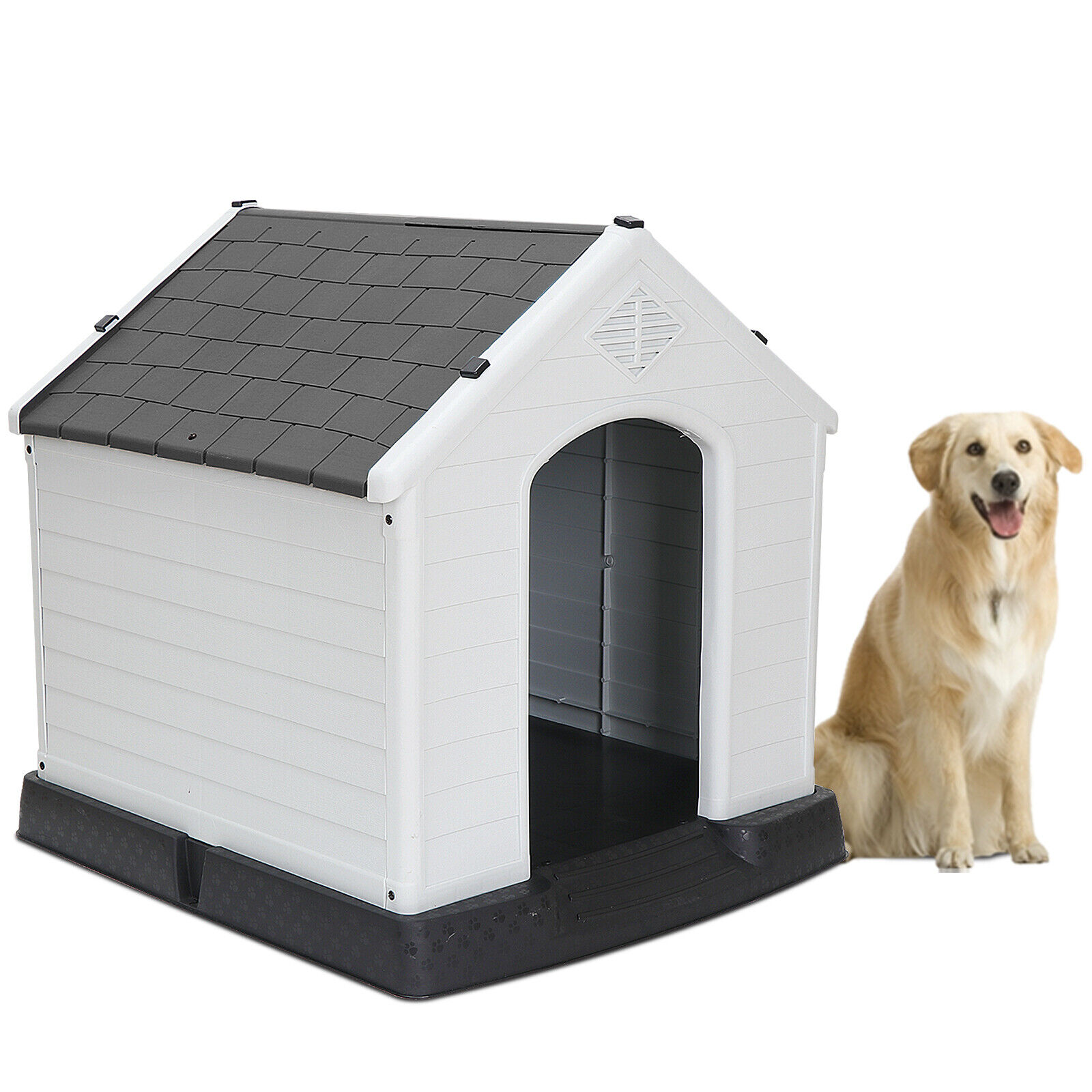 thinkstar Large Indoor Outdoor Dog House Waterproof Solid Plastic Frame Waterproof, Gray