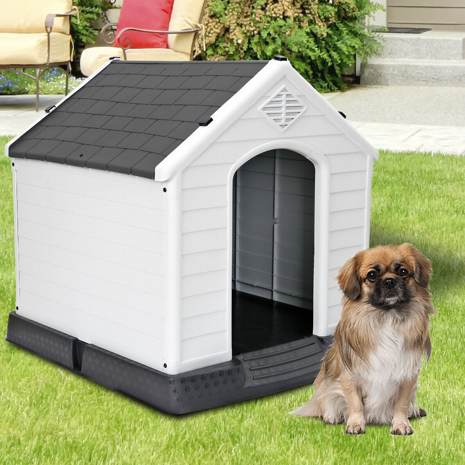 thinkstar Large Indoor Outdoor Dog House Waterproof Solid Plastic Frame Waterproof, Gray
