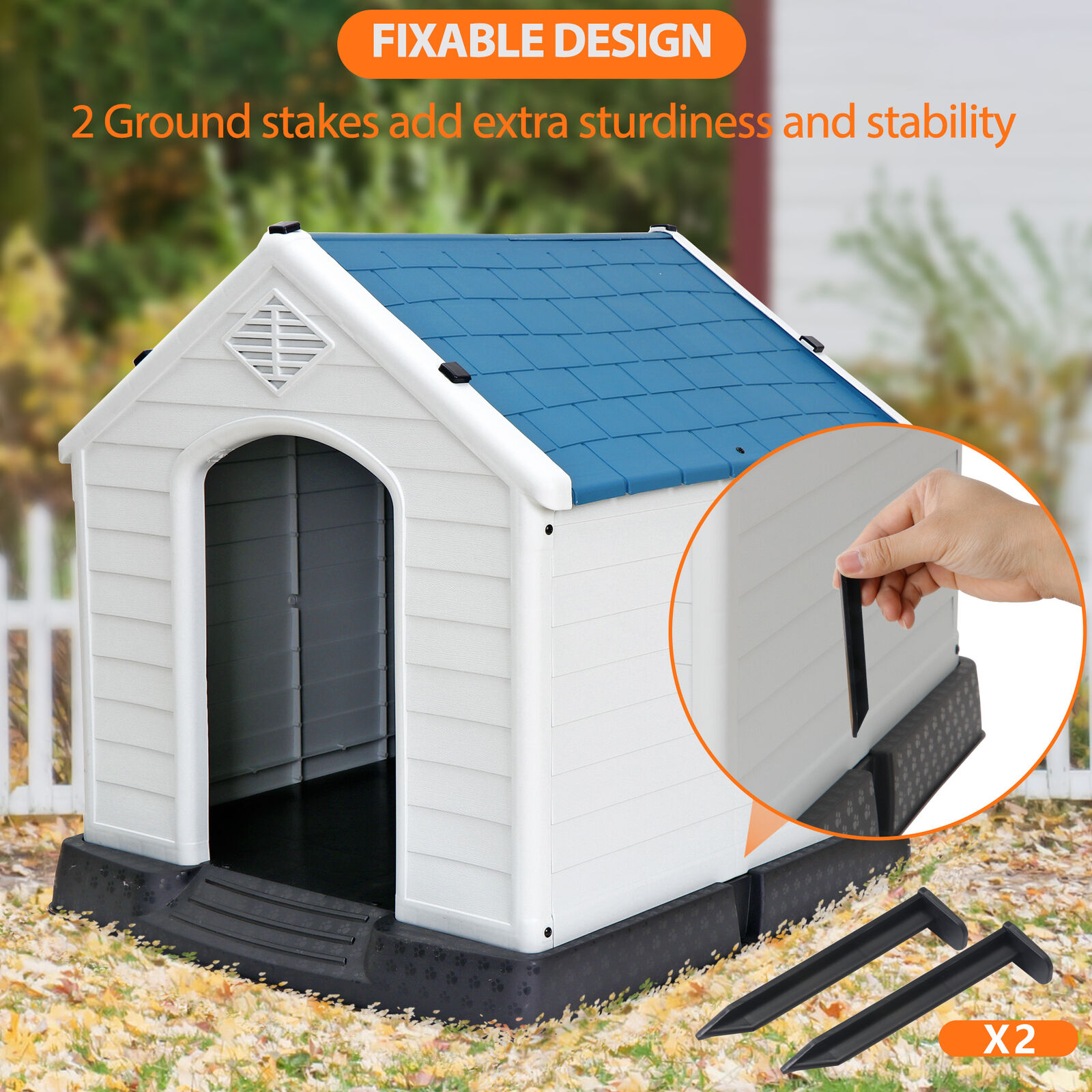 thinkstar 32" H Indoor Outdoor Dog Pet House With Elevated Floor And Air Vents, Blue White