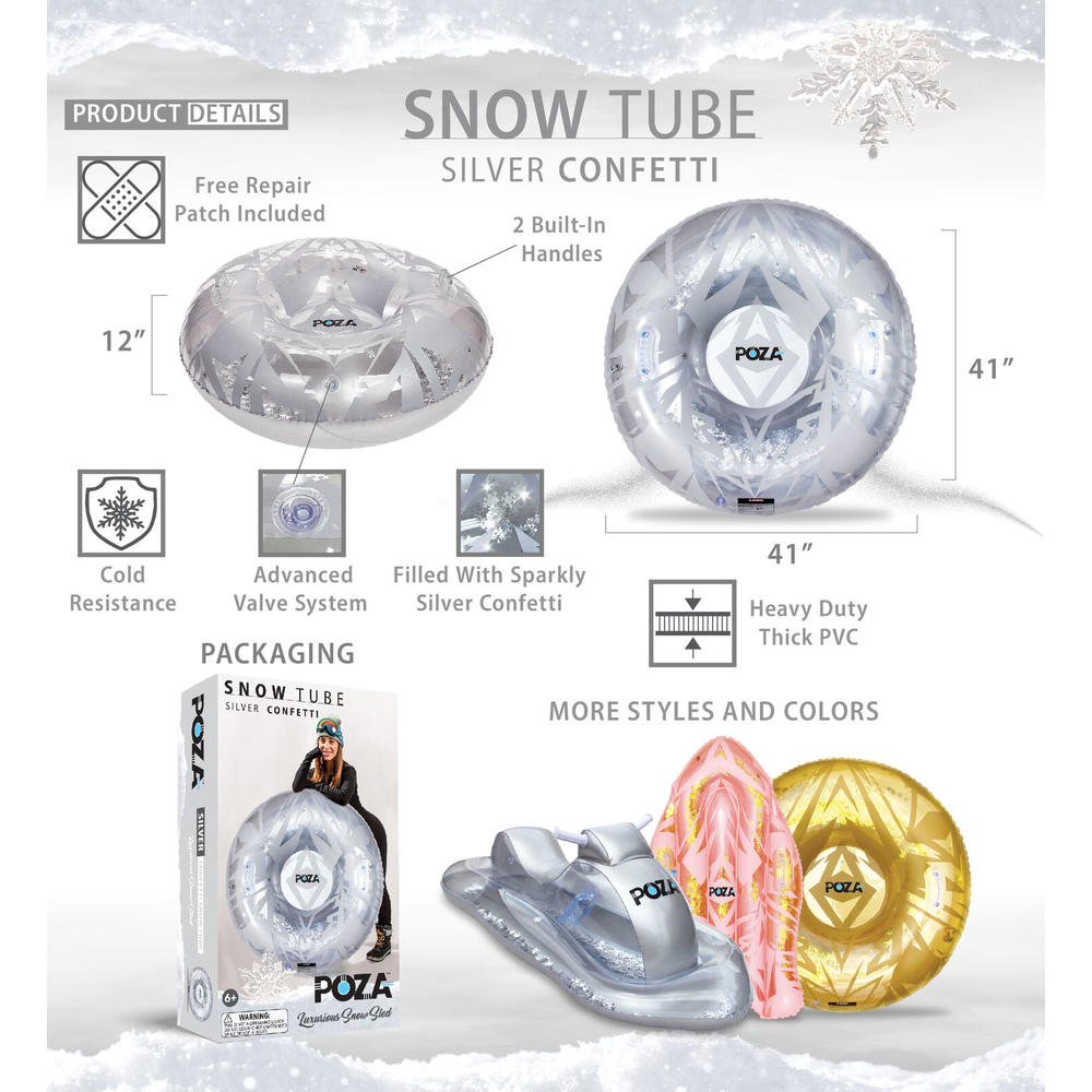 thinkstar Inflatable Silver Snow Tube With Handles And Gray Snowflakes - 41 Inches