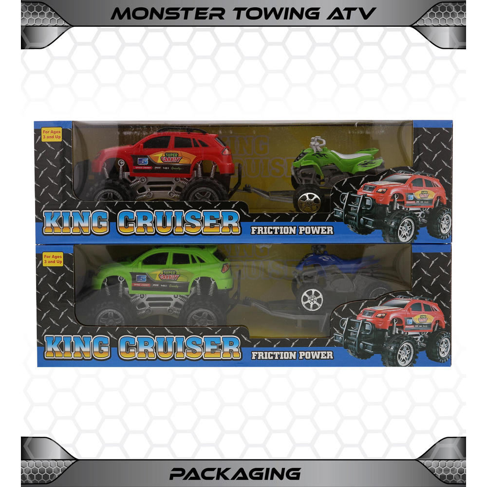 thinkstar Friction Powered Monster Trucks Car Toy Suv Towing Atv Toys Set Of 2