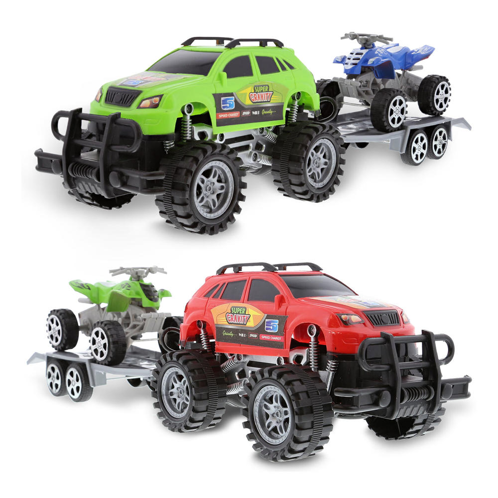 thinkstar Friction Powered Monster Trucks Car Toy Suv Towing Atv Toys Set Of 2