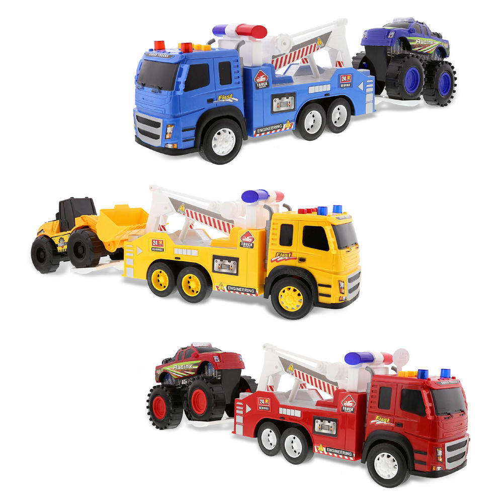 thinkstar Friction Powered Emergency Tow Truck Toys With Sound & Light - Set Of 3