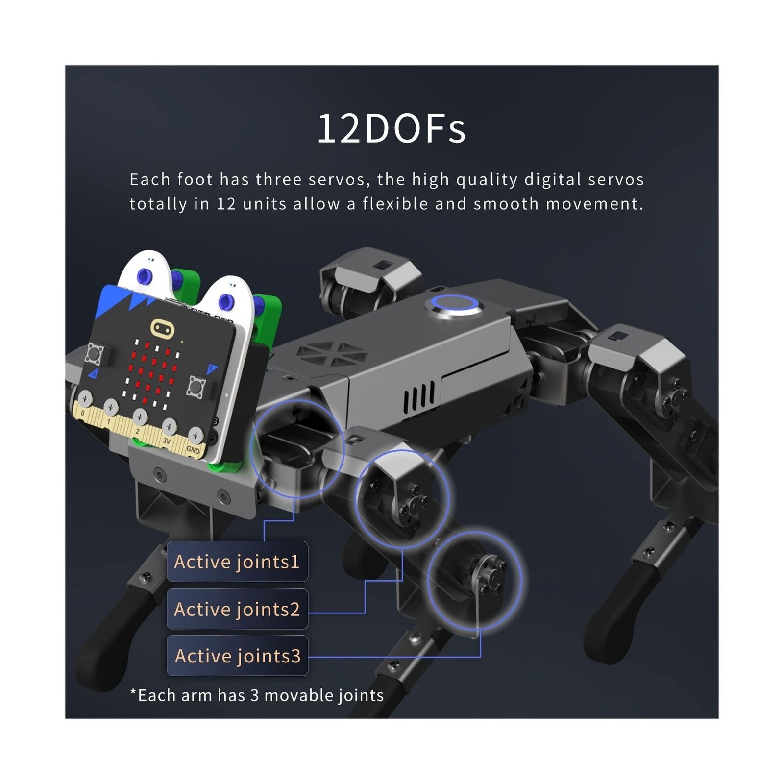 thinkstar Elecfreaks Microbit Robotic Dog Xgo Kit, 12 Movable Joint Diy Programmable Fu...